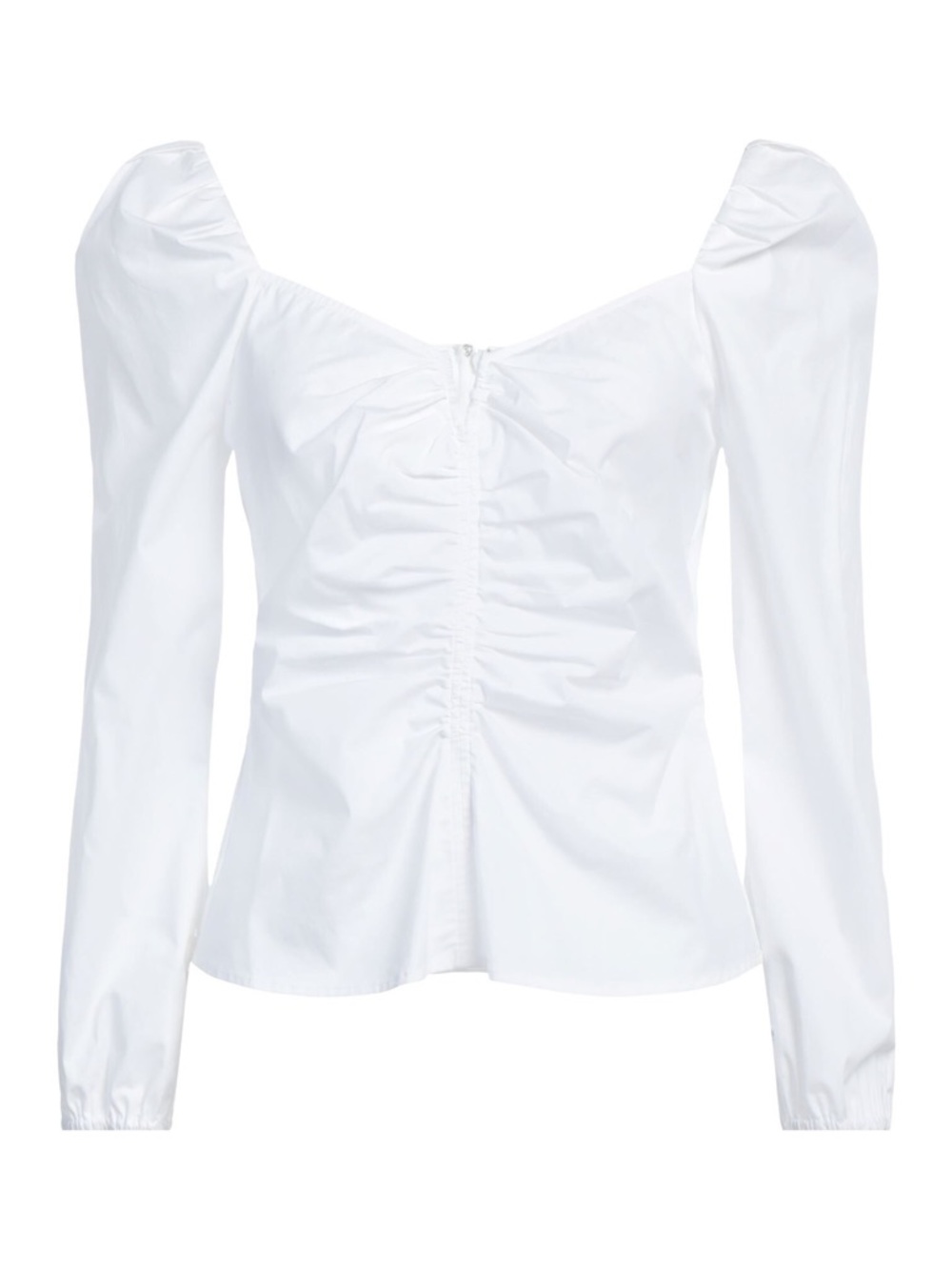Veronica Beard Zhou Ruched Square-Neck Long-Sleeve Top in White Size 10
